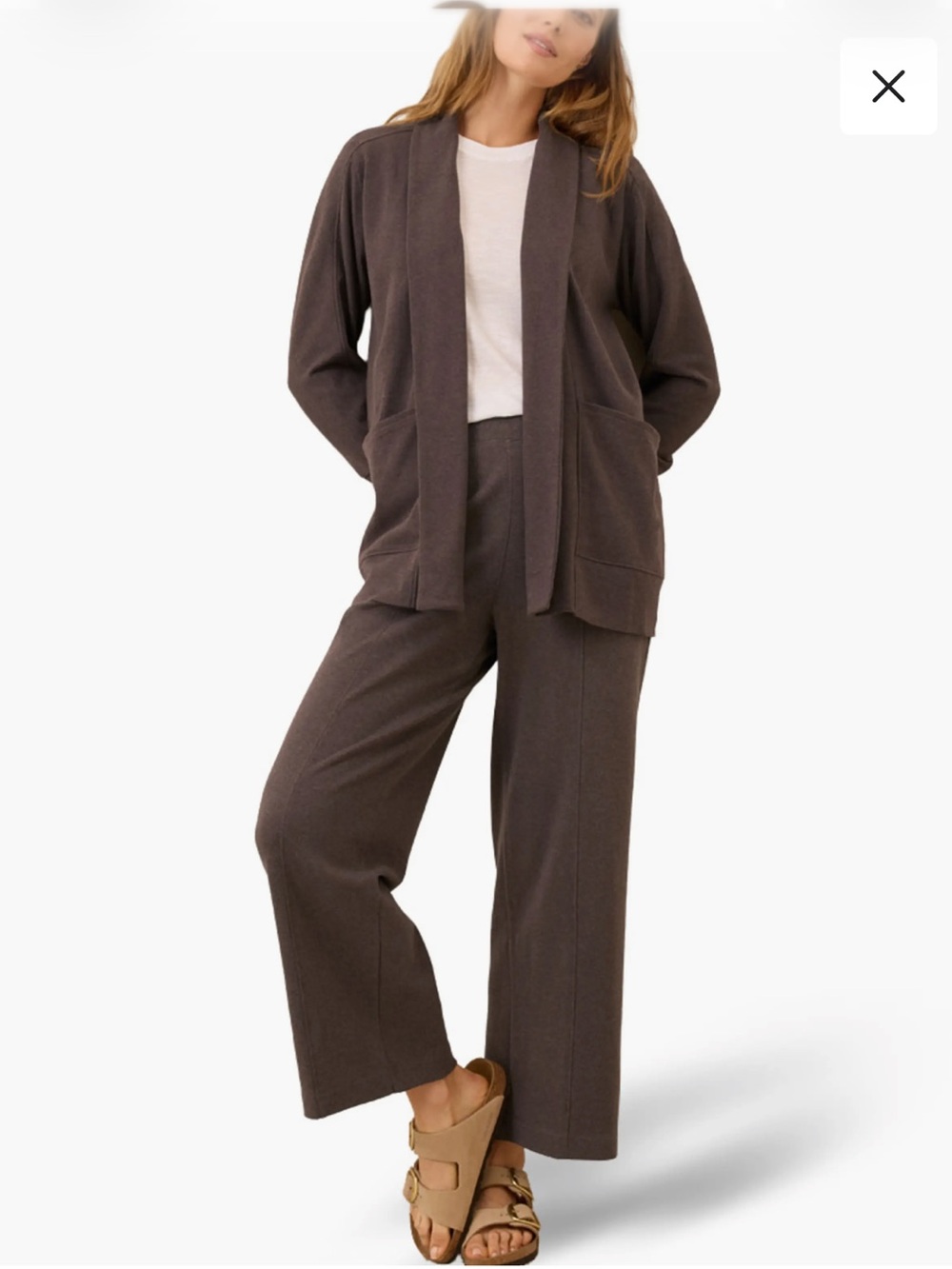 PACT Airplane Pintuck Wide Leg Pants Chocolate Heather Brown L